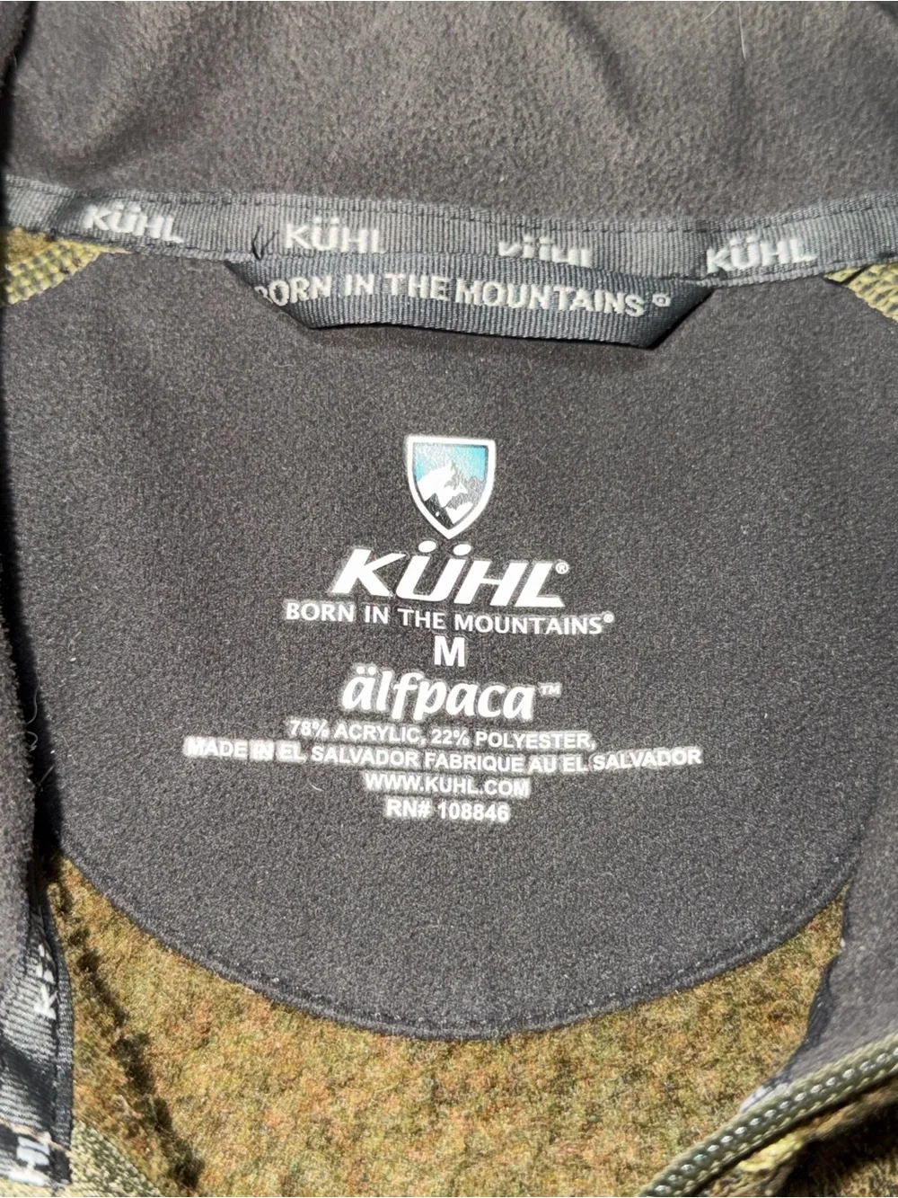 Kuhl Alfpaca Kashmira Jacket Hiking Mens Medium Green Fleece Full Zip Thumbholes